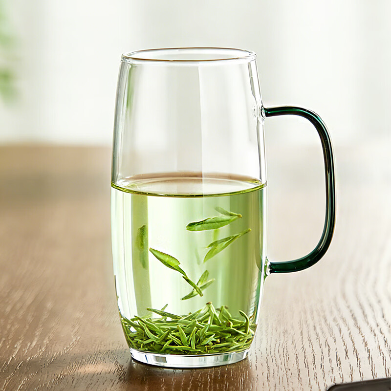 泥也玻璃杯泡绿茶杯高硼硅耐热水杯男士办公室单人猴魁专用带把喝水具