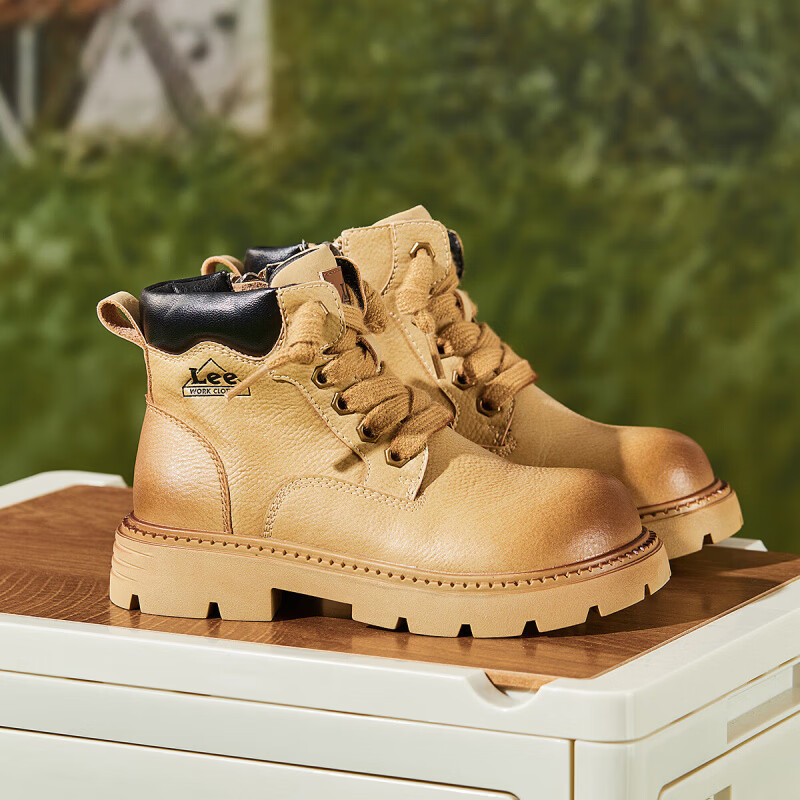 Lee童鞋秋冬季儿童马丁靴男童短靴保暖大黄靴女童靴子 卡其色 28 【建议脚长173-178mm】