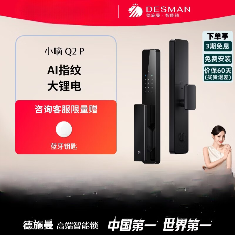 德施曼密码指纹锁家用防盗门全自动智能锁电子锁小嘀Q2P多系列 Q2P高端黑