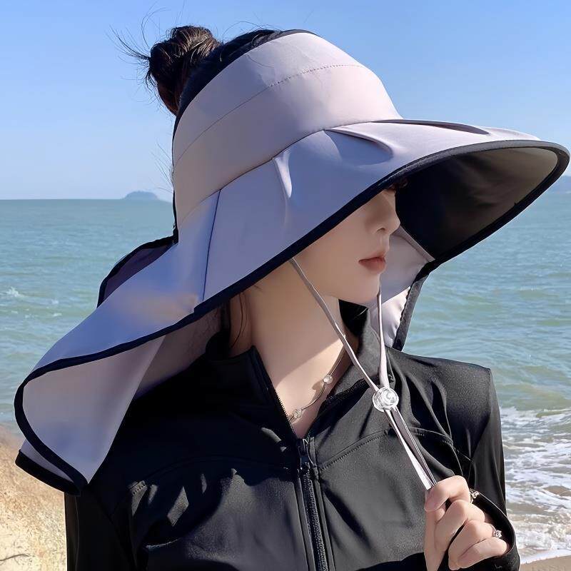 DFBK防晒帽女大檐遮脸披肩夏季太阳骑行户外空顶遮阳登山帽子 黑色 布款加大帽檐-加长披肩40℃晒不黑防皮肤光老化 均码