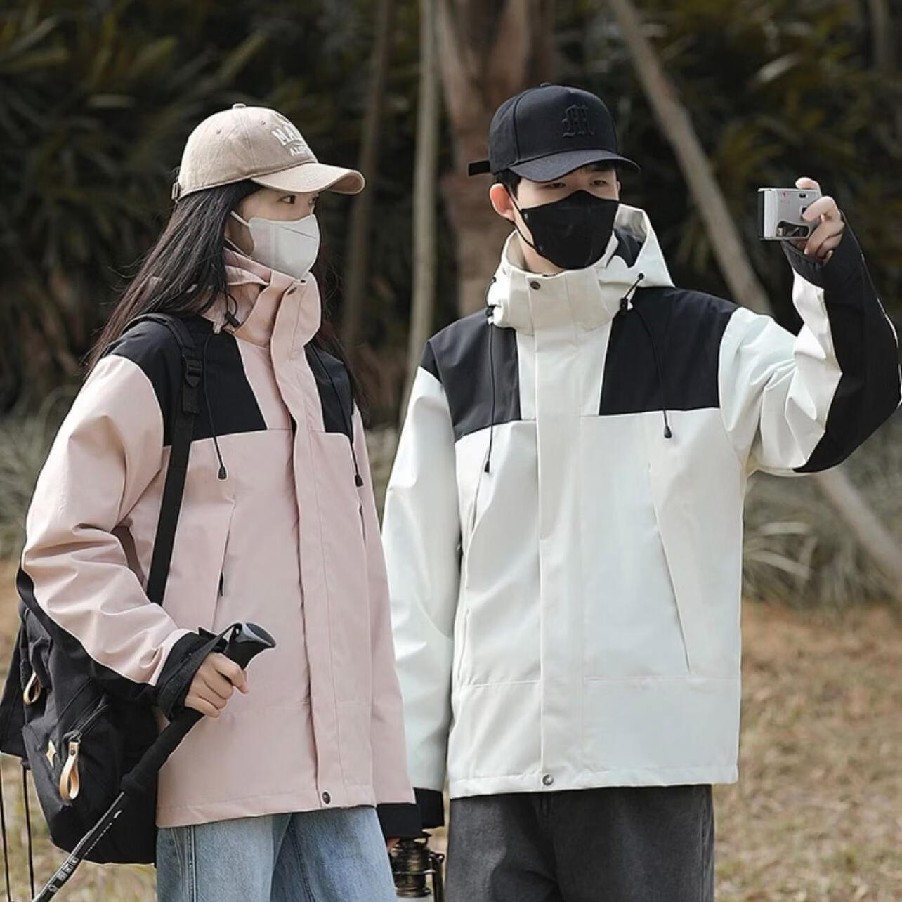 绿蜜蜂户外冲锋衣三合一防风防水女款抓绒内胆两件套加厚保暖登山服男士 黑色三合一 XXXL