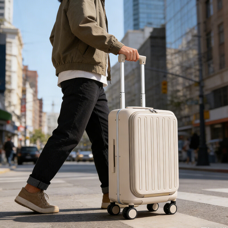 Tymon泰梦前开盖行李箱多功能轻便铝框拉杆箱快捷电脑前仓商务登机箱 奶咖色(电脑快捷前仓|隐藏式主仓) 20英寸 (登机箱+一体式周身封闭铝框) Tymon泰梦前开盖行李箱多功能轻便铝框拉杆箱快捷电脑前仓商务登机箱 奶咖色(电脑快捷前仓|隐藏式主仓) 20英寸 (登机箱+一体式周身封闭铝框)