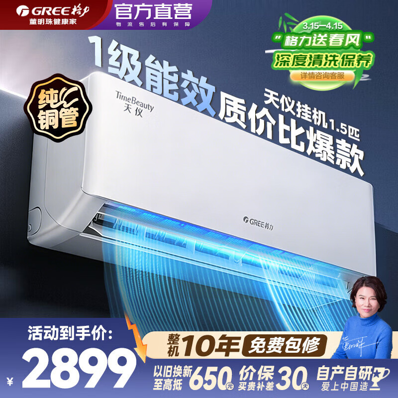 格力（GREE）空调大1匹/1.5匹挂机天仪新一级能效变频冷暖高温自清洁 节能省电家电国家补贴壁挂式卧室空调挂机 天仪 1.5匹 新一级能效适用面积16-20㎡