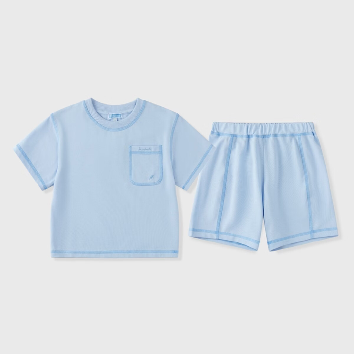 丽婴房（Les enphants）【商场同款】儿童短袖套装男童女童休闲棉质T恤套装外出上衣短裤 天蓝 120 cm