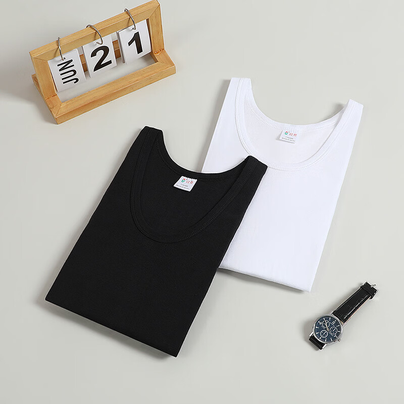 红豆（Hodo）背心男纯棉男士背心全棉运动修身无袖T恤男夏季打底汗衫2件装 白色+黑色 3XL 185/110