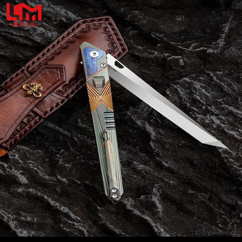 LISM德国进口品质高端M390粉末钢折叠刀户外露营求生防身折刀高品质高 金色 小武者三代金色 60°以上 9.8cm 10cm