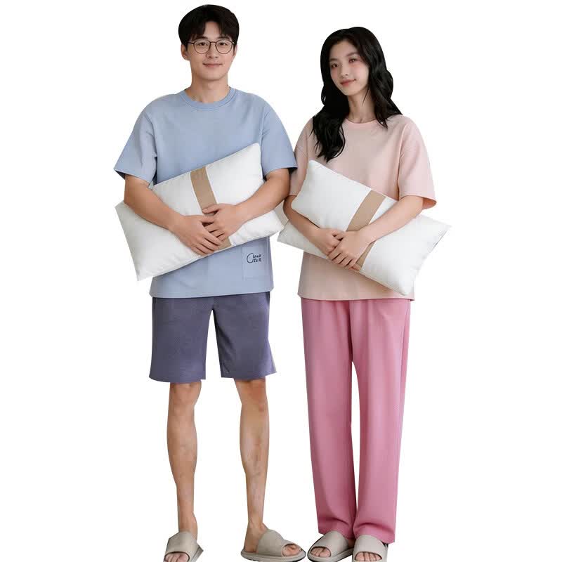 有只绵夏季艾草情侣睡衣套装男士宽松大码女士睡衣空调服 艾草紫色 女款-短袖+长裤套装 L