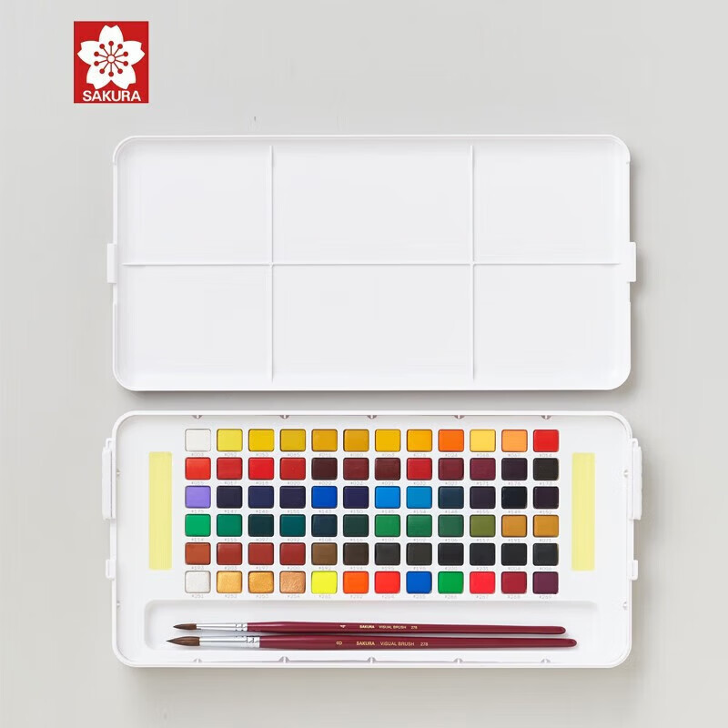 樱花日本樱花(SAKURA)固体水彩颜料套装水粉颜料绘画工具泰伦斯固体水彩水溶素描便清晰画笔套装水溶性 72色固体水彩套装(含4号和8号马毛画笔各1支)