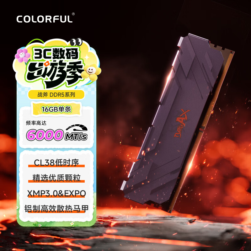 七彩虹（Colorful）（Colorful）七彩虹(Colorful)16G DDR5 6000 台式机内存条 马甲条 战斧系列·钛金灰 C38