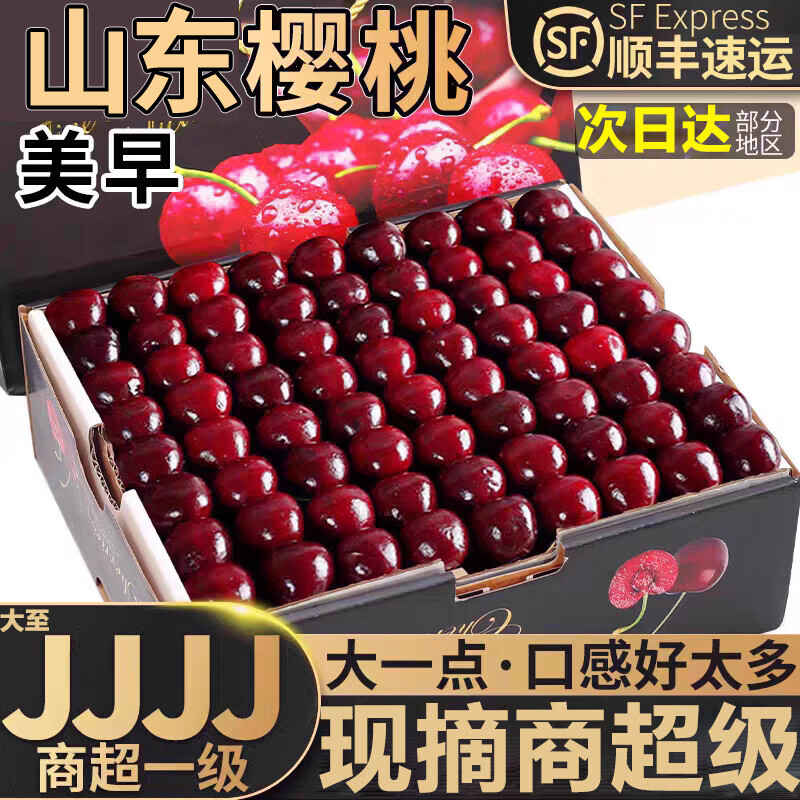 粤迎山东美早大樱桃【JD顺丰多地次日达】国产车厘子现摘现发新鲜 3斤(净重) 礼盒装【多人分享-狠划算】 特大果 3J级 单果30-32mm【我爆甜】