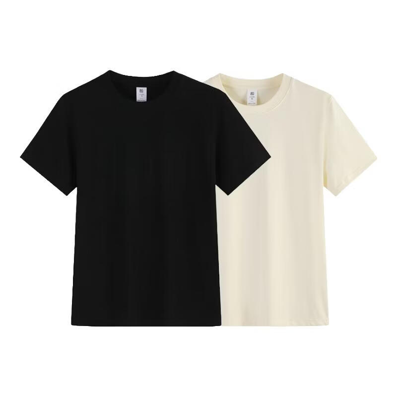 尺度保罗【2件装】短袖T恤夏季重磅100%纯棉半袖t恤小白T恤男圆领打底衫 杏色+杏色 3XL 推荐160-180斤