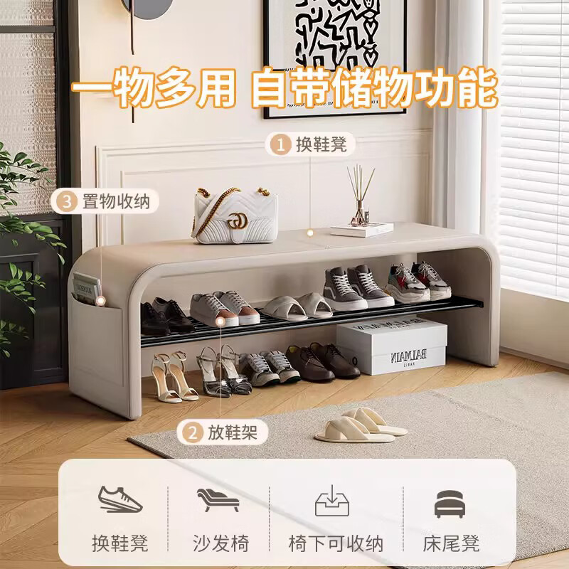 暖堂 WARM HALL换鞋凳进门口家用入户玄关穿鞋凳子轻奢高级感床尾长条坐凳一体 奶灰色100cm【SSS猫抓皮+特A级钢材】 整装发货+免安装