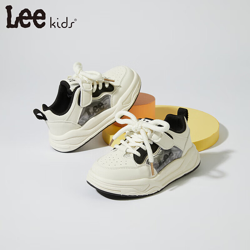 Lee童鞋春季新款儿童板鞋百搭小白鞋男童魔术贴休闲鞋女童 白黑 36 【建议脚长217-222mm】