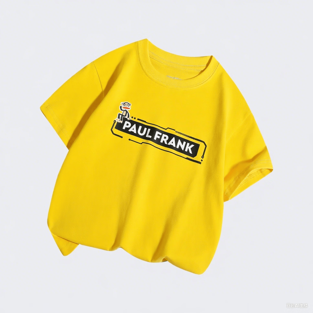 大嘴猴（paul frank）童装儿童短袖T恤2025款男女童宽松舒适休闲纯棉中大童上衣 85AF黄色 150