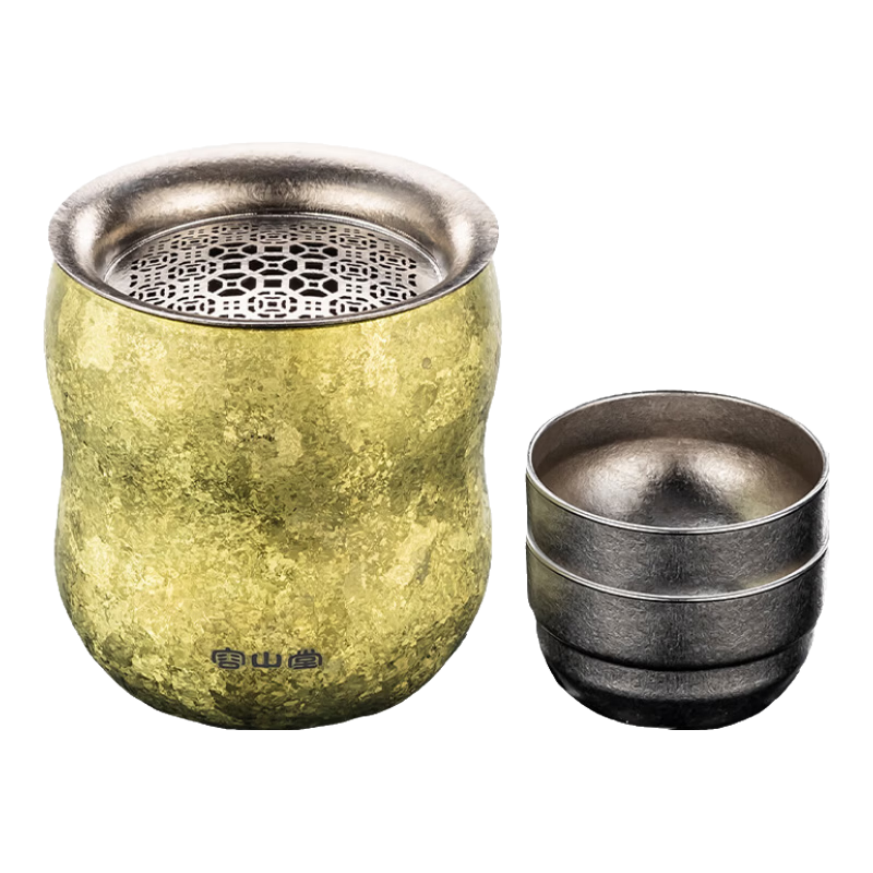 容山堂純鈦快客杯便攜式旅行茶具套裝戶外泡茶器一人泡茶杯茶水分離鈦杯 純鈦花生泡茶器-曜金 一壺2杯