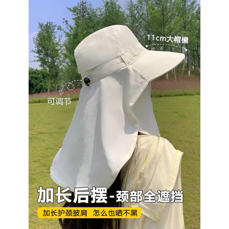DFBK全方位防晒帽女夏2026新款面罩护颈一体遮阳帽户外太阳帽 黑色 -可拆卸面罩 带防风绳 可调节(54-59cm)