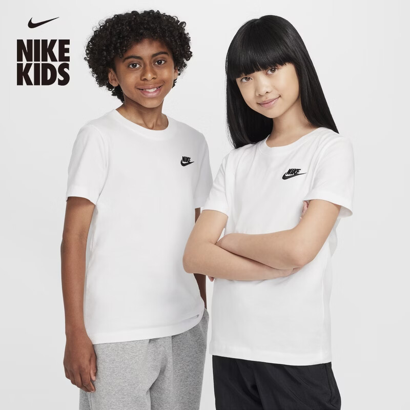 耐克（NIKE）大童纯棉T恤夏季男女童休闲经典刺绣针织棉柔软NIKE FZ5177
