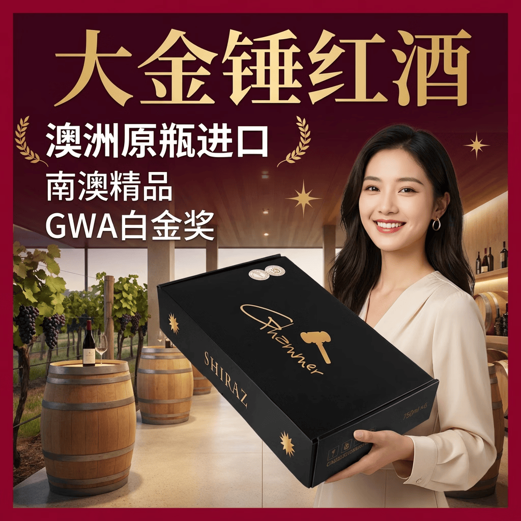 GHAMMER大金锤西拉子干红葡萄酒 澳大利亚原瓶进口高端红酒 送礼礼盒装 整箱/6瓶装