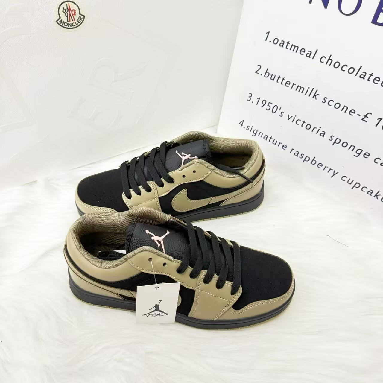 AJNIKER爆款棕黑复古AJ1低帮休闲男女板鞋定制耐磨篮球鞋运动潮流百搭鞋 aj棕黑色实物图所见即所得 44 鞋底摩擦吱吱响