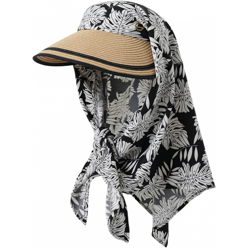 卡蒙帽子女帽大帽檐遮陽帽頭巾帽絲巾帽戶外太陽帽夏 復(fù)古米 適用頭圍(55-59cm)