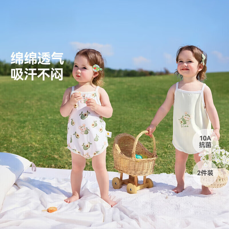 贝肽斯婴儿衣服夏季女新生儿宝宝a类纯棉包屁衣无袖连体衣哈衣 浪漫花期 -两件装 80cm