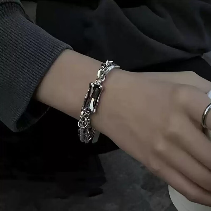 MOLC黑皓石纏繞手鏈男潮輕奢小眾個性配飾冷淡風(fēng)男女日韓嘻哈高級飾品 黑皓石纏繞手鏈17cm+5c