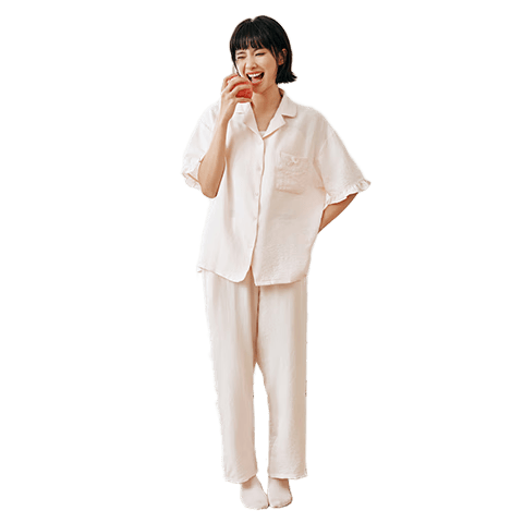 洁丽雅（Grace）女士睡衣泡泡纱家居服女套装睡衣夏季柔软透气肌理宽松真5折服饰