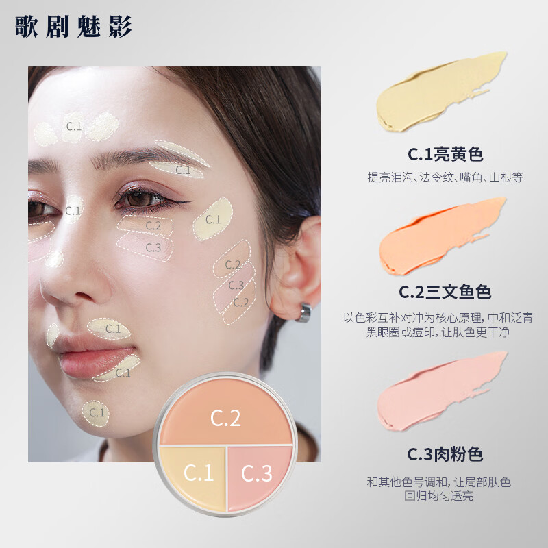 歌剧魅影三色遮瑕盘东方融肤色 遮痘印斑点黑眼圈脸部遮瑕膏滋润 歌剧魅影三色遮瑕盘东方融肤色 40g
