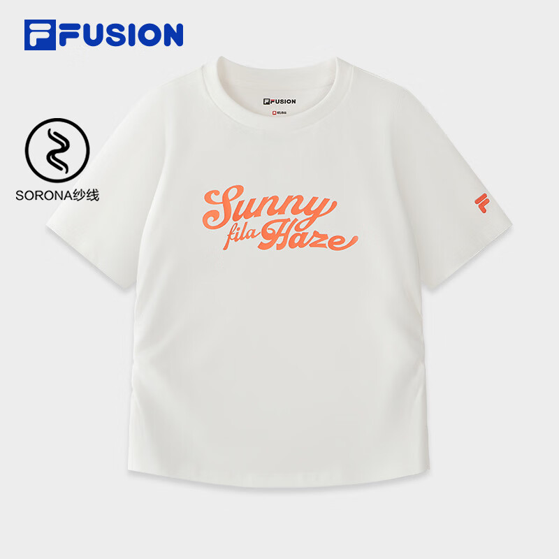 FILA FUSION斐乐潮牌女子针织短袖衫2026夏季新款休闲显瘦上衣T恤 棉花糖白-IV L 170/88A/L