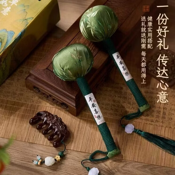 艾草锤养生按摩捶千里江山办公商务节日礼品养生拍打棒艾灸锤礼品 端午礼--刺绣祥鹤艾草锤 千里江山图礼盒装