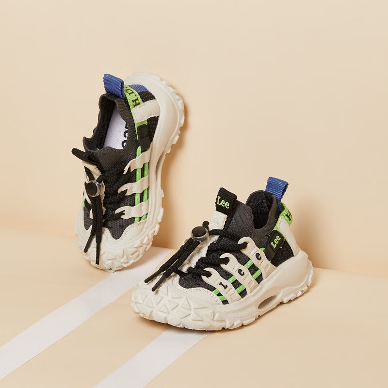 Lee儿童运动鞋透气网面软底防滑户外跑步鞋男女童鞋 黑灰 36 【建议脚长223-228mm】