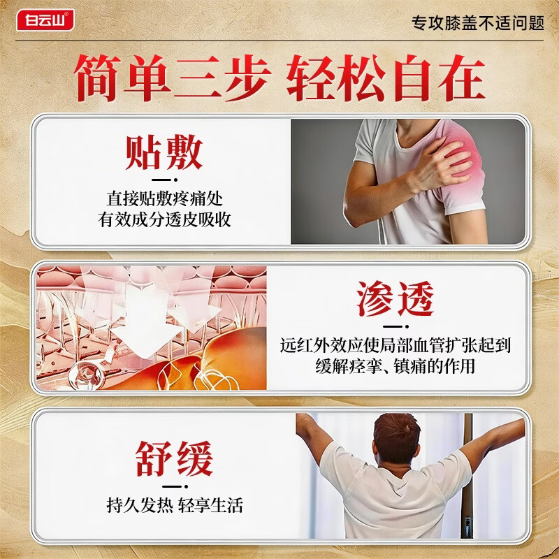 白云山膝盖贴 膝盖积液关节炎滑膜炎专用膏贴 半月板损伤磨损修复疼痛贴 3盒【巩固装】重度疼痛患者首选 大部分地区次日达&行业TOP