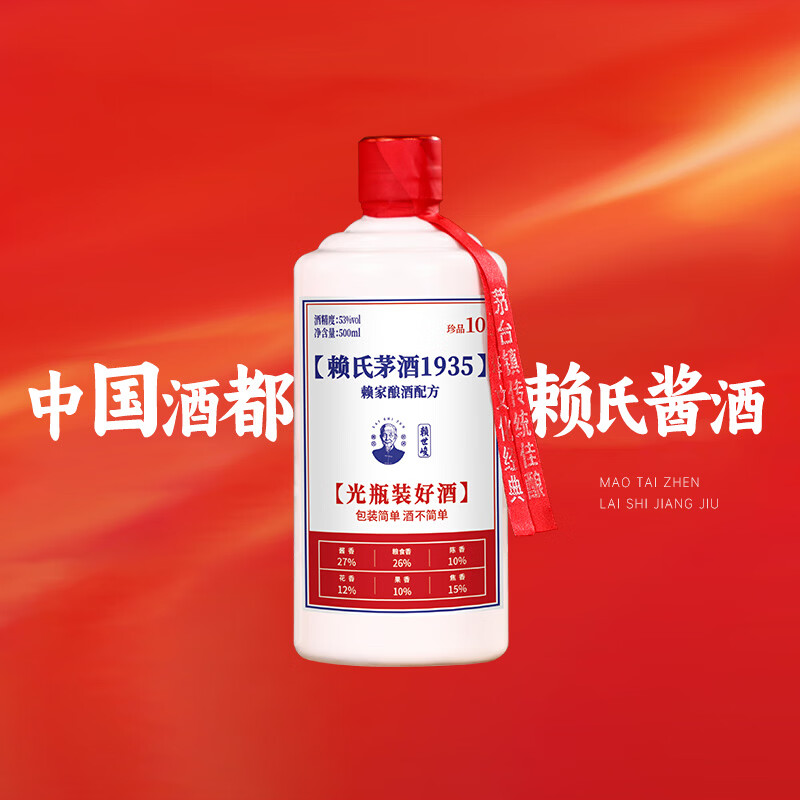赖世峻贵州茅台镇 酱香型白酒 赖氏茅酒1935 纯粮食酿造 坤沙高粱酒整箱 53度 500mL 6瓶 珍品10酒(礼盒带12个酒杯)
