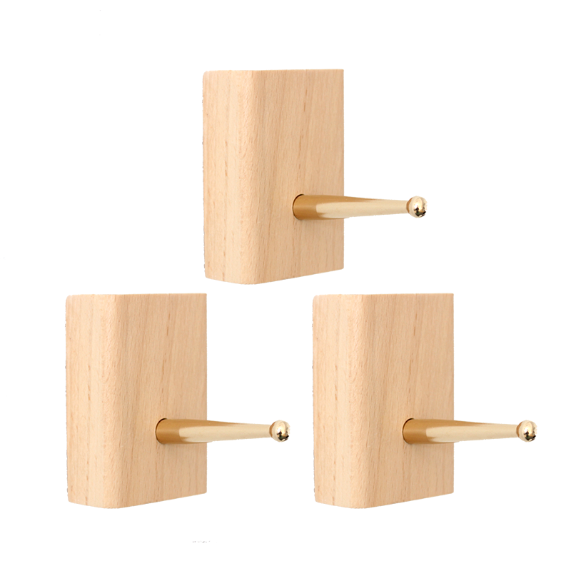 简直 实木墙壁衣帽钩壁挂墙上挂衣钩卧室挂衣架室内简易衣帽架木质挂钩衣挂架挂墙玄关门厅现代简约房间金属 榉木黄铜挂钩宽圆角矩形*3只装