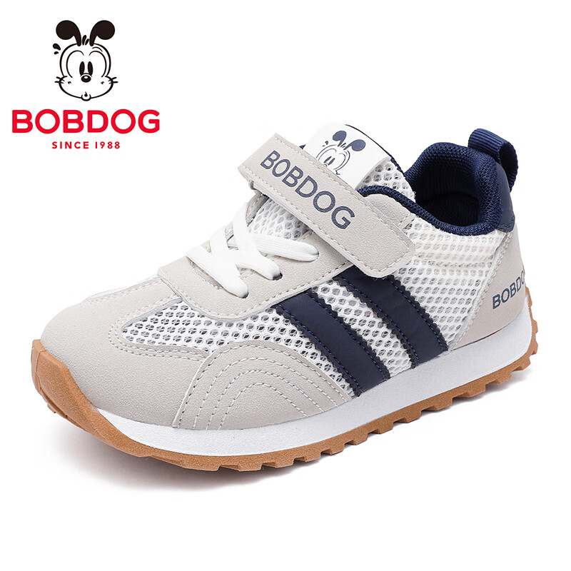 巴布豆(BOBDOG)童鞋低帮跑步鞋2026女宝春秋百搭休闲鞋夏男童网面儿童运动鞋 微晶灰/藏青蓝(单网)62086 30 适合脚长18.5cm