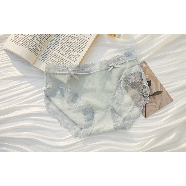 有只绵5条日系少女冰丝内裤夏季新款轻薄无感中腰可爱蕾丝纯棉裆三角裤 混色5条 L 90-110斤