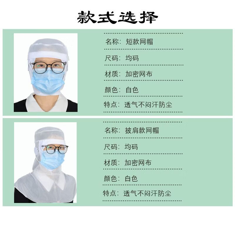 雄雪美白色食品级工作网帽车间防尘帽薄款透气防掉发厨房帽子头套 披肩款黄色