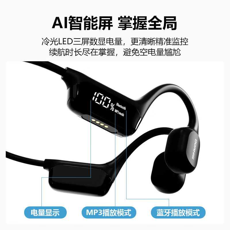 罗伯利尼（ROBERILLINE）【3D视感显示屏】骨传导 蓝牙耳机运动游泳级防水防汗跑步HIFI音效超长续航32G内存清晰通话耳机 卡宾红 【精准定向传音+数字显示屏+32g内存】