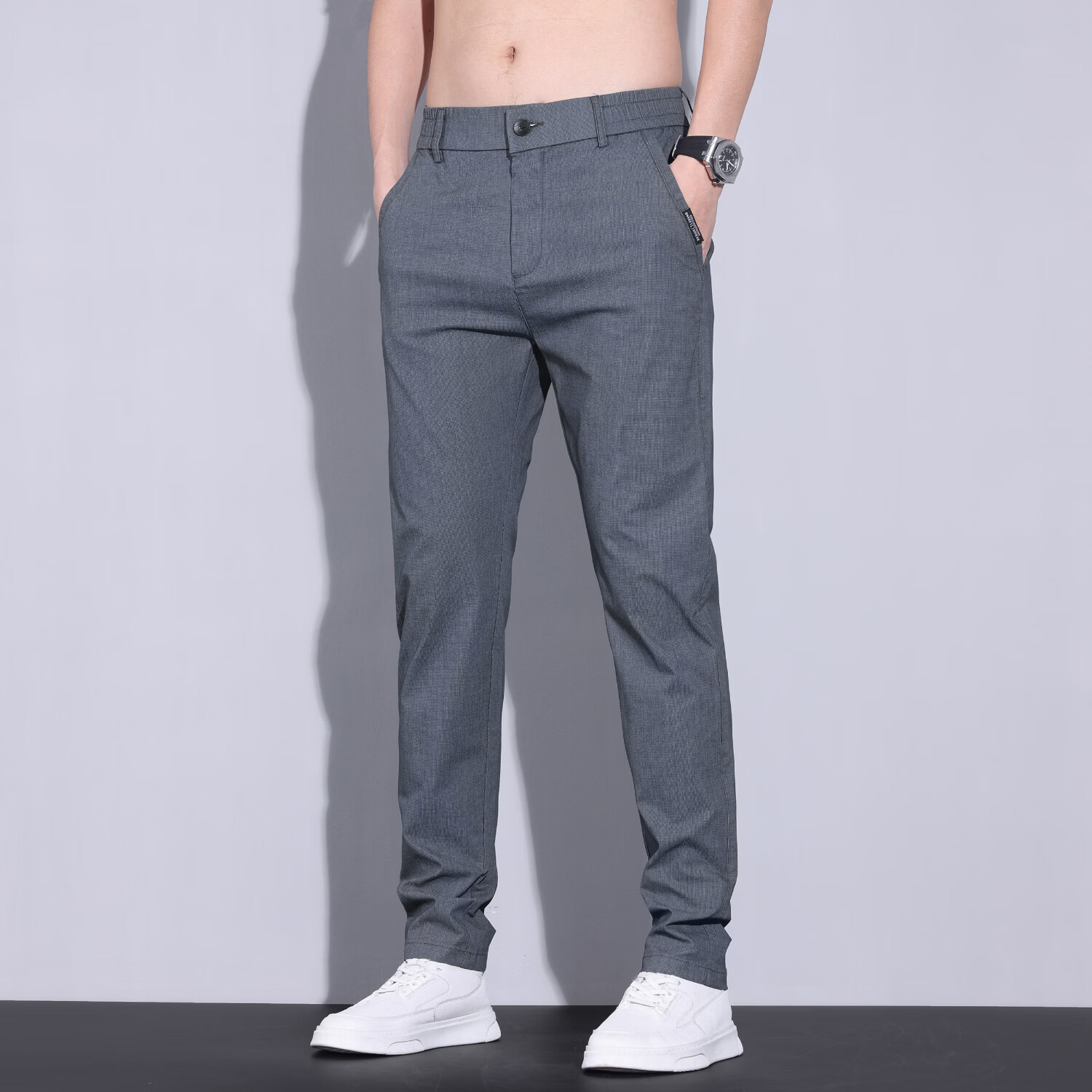 休闲裤男春夏季轻奢商务弹力男士潮流直筒长裤子 灰色 32 【建议体重135-145斤】