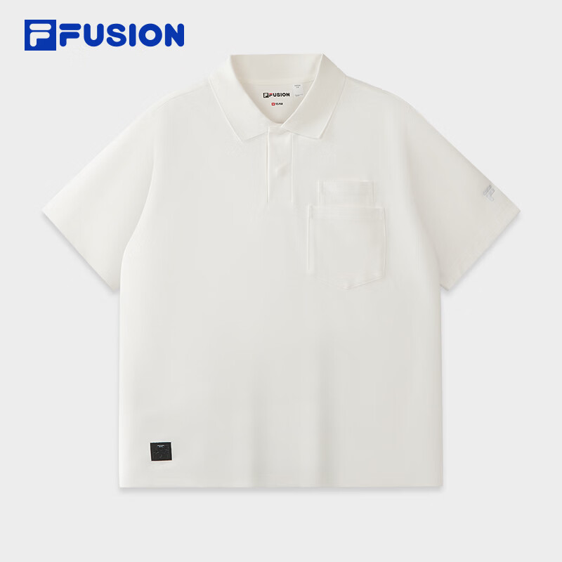 FILA FUSION斐乐潮牌男子针织短袖POLO衫2026夏新款休闲宽松上衣 云白色-WT L 175/96A/L