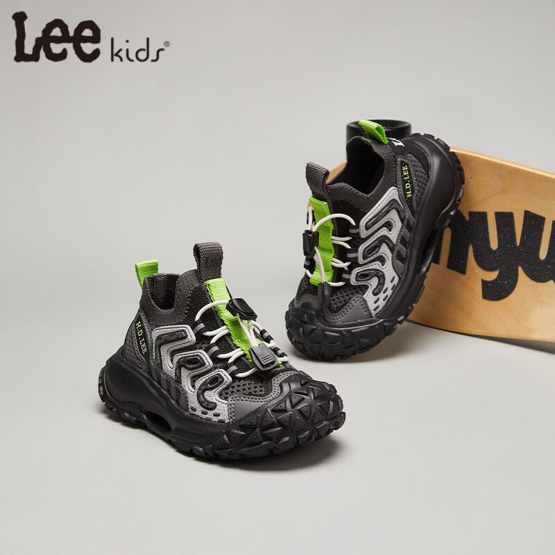 Lee童鞋春夏季新款儿童运动鞋椰子鞋男童休闲跑步鞋女大童 黑色 36 【建议脚长223-228mm】