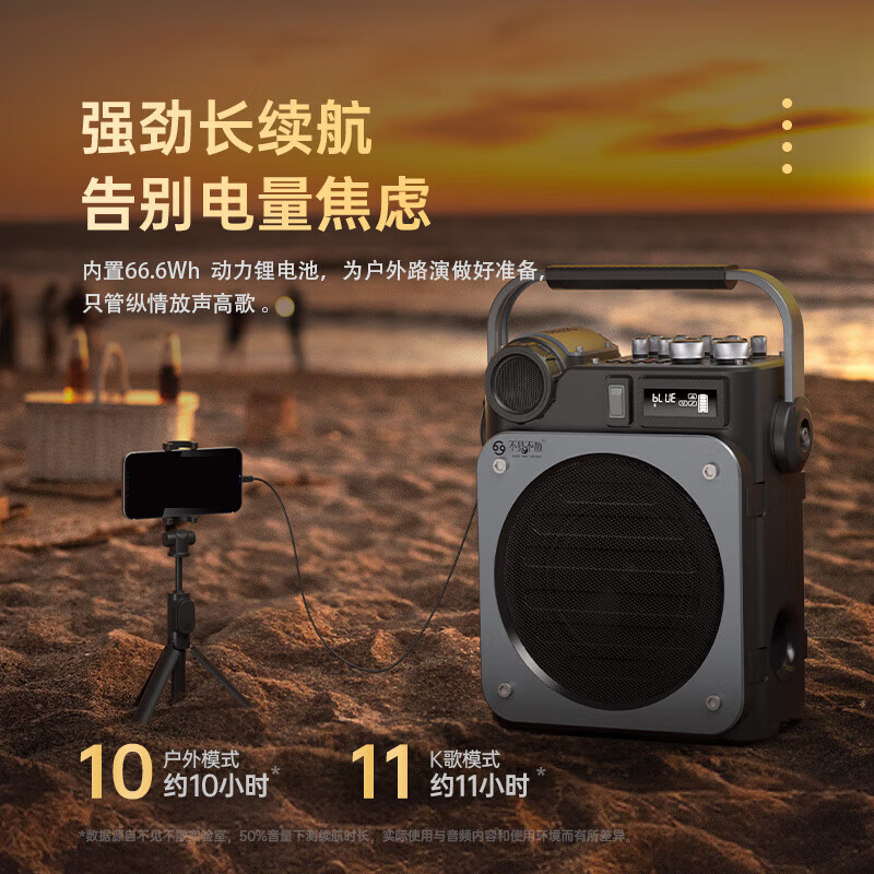 不见不散 流浪者D6户外音响内置声卡大功率K歌专业家庭ktv广场舞直播高端手提蓝牙音箱 D6黑色双麦版【支持无线直播内录＋U盘+全套赠品】