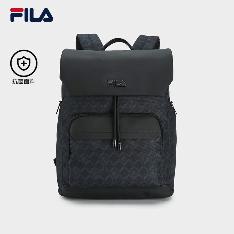 FILA 斐乐黑武士|男士新款背包商务通勤双肩包大容量书包电脑包 正黑色-BK XS