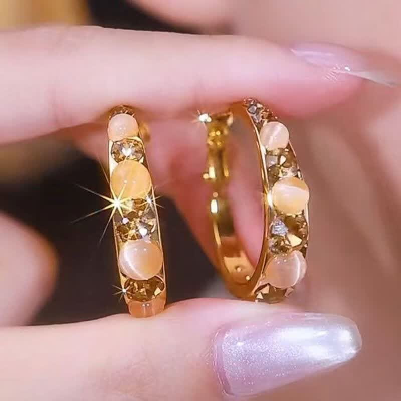 2026新款设计感香槟金色镶钻闪钻耳圈耳环女网红配饰潮 闪钻猫眼石耳扣1对（送礼盒）