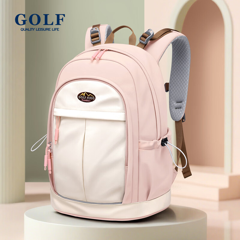 高尔夫(GOLF)双肩包男女百搭背包女休闲旅行学生书包防泼水出游背包【Q】 款式14-粉配米白