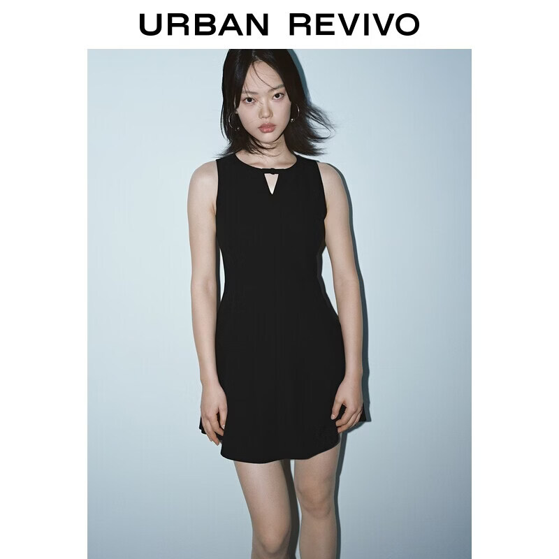 UR2026夏季新款女装休闲蝴蝶结圆领无袖连衣裙UYY760003+ 黑色 S
