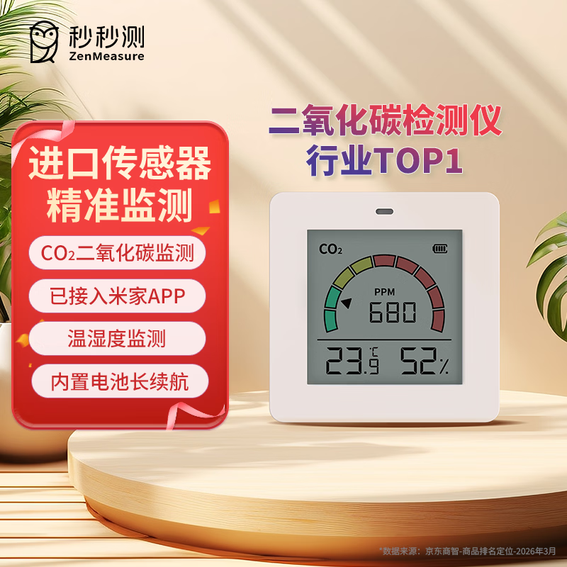 秒秒测miaomiaoce.com二氧化碳检测浓度监测仪报警器室内温湿度计空气质量小巧米色随身便携已接入米家