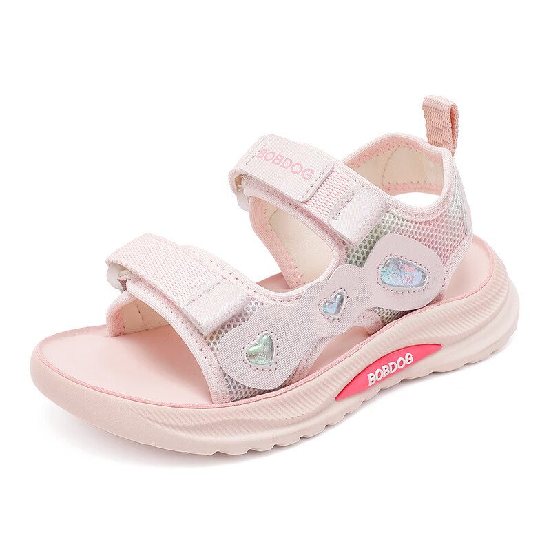 巴布豆（BOBDOG）童鞋女童露趾运动凉鞋2026新款夏季女宝公主鞋中大童沙滩鞋 嫩粉 26 适合脚长16.0CM