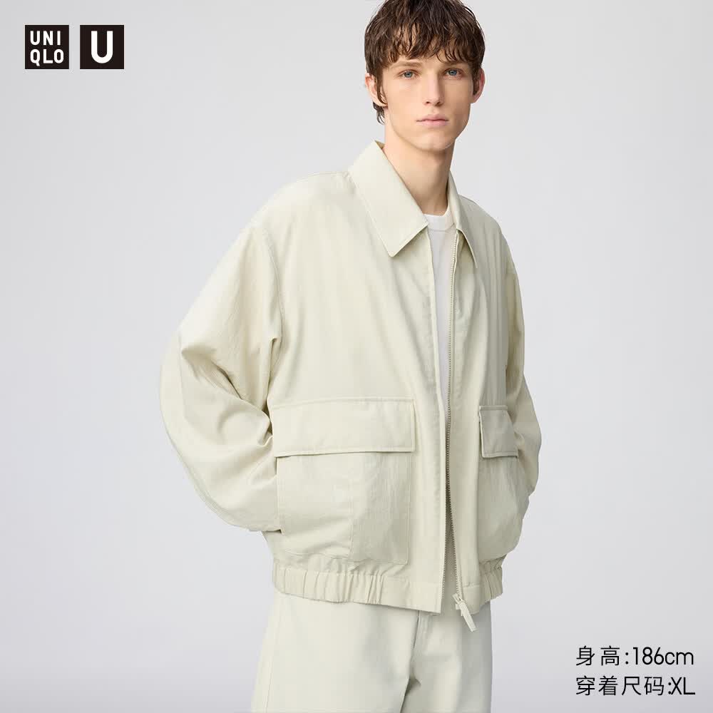 优衣库合作款/男装女装休闲短茄克/早春外套夹克483835 30 浅米色 L