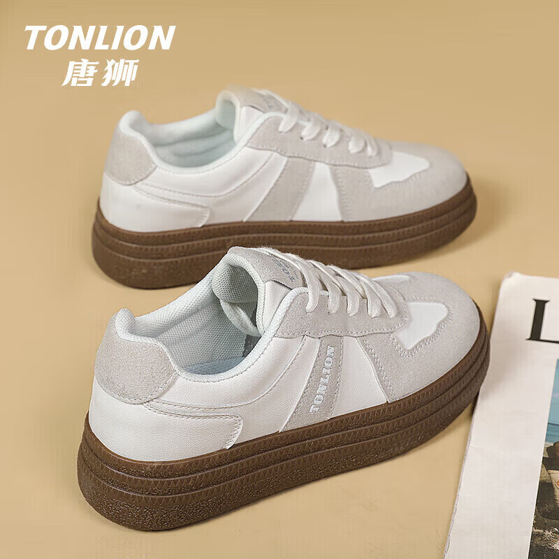 唐狮（TonLion）鞋子女2026春夏季潮流个性板鞋女软底舒适时尚女鞋耐休闲鞋 白灰TS20234175 35